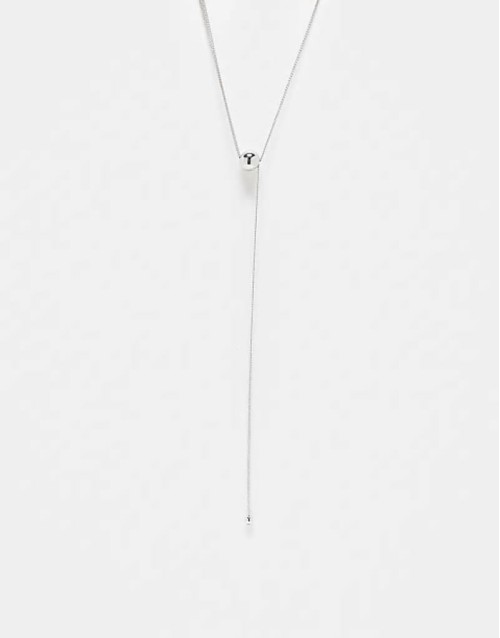 unisex lariyat necklace with bead in silver